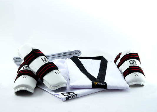 Pack Iniciación DoEssencial | Dobok + Canilleras + Antebraceras